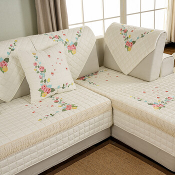 new京东好店 田园真皮沙发垫布艺全棉四季通用防滑坐垫美式全包套罩巾