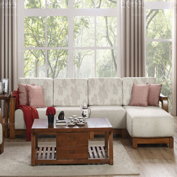 美乐乐家具 p系列中式风格沙发 客厅实木框架布艺沙发组合 左转角布艺