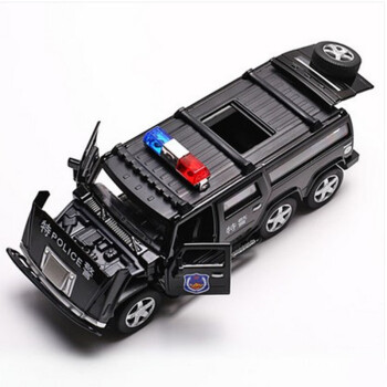 MINI AUTO悍马警车1:32声光回力合金车模 吉普牧马人警车仿真汽车模型 6轮黑色悍马特警车