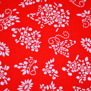 加厚纯棉青花面料 中国风布料仿蜡染民族桌布窗帘sn6826 薄款红色