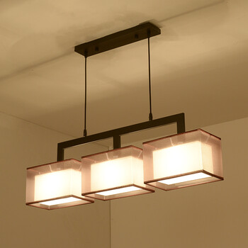 方形餐厅灯三头客厅美式创意个性饭厅吧台餐厅灯 3头黑色 咖啡纱灯罩