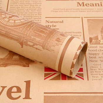 包书皮 韩版牛皮包书纸礼物包装纸英文报纸纯色复古书皮纸20张 栗色