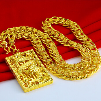 千影珠宝黄色金项链男士双龙头泰国链仿真首饰仿越南沙金加宽粗重成色