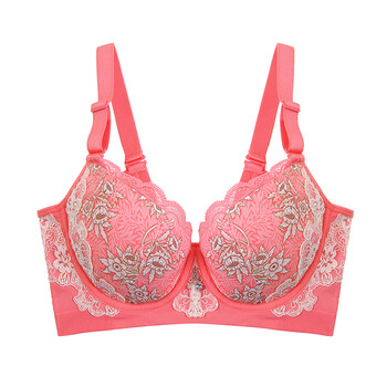 紫秀秋冬新款3/4薄模杯女士内衣 性感刺绣v型聚拢型文胸z508 橙粉 80d