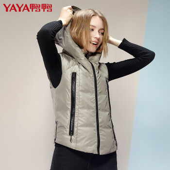 鸭鸭（YAYA） 女羽绒背心潮羽绒马甲坎肩带帽羽绒服D-205 米黄 165/88A