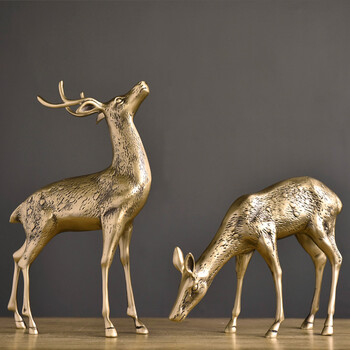 佰芮仕 全铜对鹿摆件 创意礼品 家居客厅书房办公桌纯铜工艺品装饰品