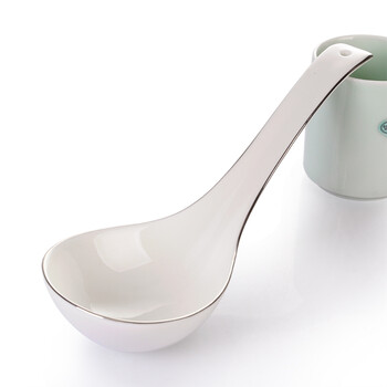 精居坊  陶瓷大汤勺子咖啡勺中式大玛戈骨瓷金边白色汤匙 大汤勺(玛戈