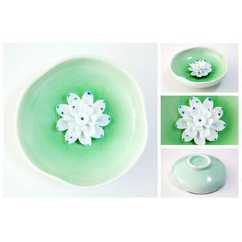 
                                        ciwuyu 景德镇陶瓷 手工莲花香插 香盘 檀香炉1规格 D款                