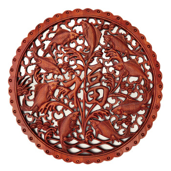 静阁轩 东阳香樟木雕圆形挂件 客厅玄关壁挂中式家居仿古工艺饰品