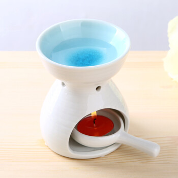 佰蒂高手工陶瓷精油炉香薰灯香薰炉熏香炉送蜡烛托 冰裂海洋蓝_ 3折