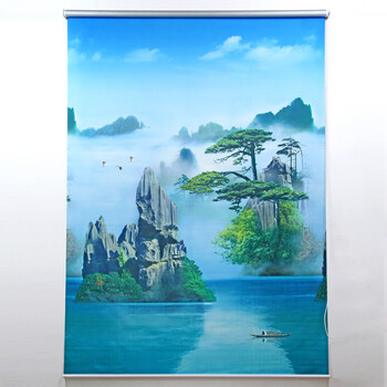 
                                        麦卡米 高清山水风景画卷帘 环保印花 拉珠式 全遮光窗帘 36196二辉松映 1平方米                