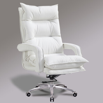 品仪 电脑椅 家用老板椅真皮办公椅子 电竞椅简约主播椅子 白色牛皮