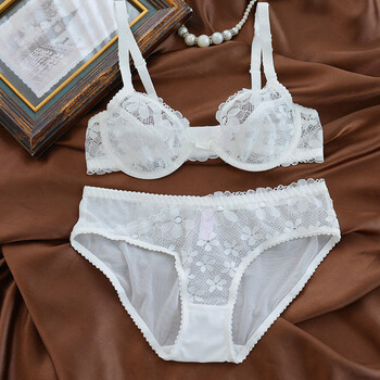 少女美屋  性感超薄透明蕾丝文胸套装 无海绵小胸舒适内衣胸罩套装