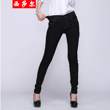 西莎尔新款韩版大码胖MM高弹力牛仔裤女 黑色不加绒 XXXXXL