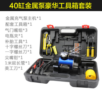 百年巨马汽车充气泵轿车30秒快充轮胎打气泵汽车12V220V两用篮球打气筒 单缸+全套工具箱【12V车用款】