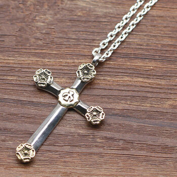 润脂925银 点金鹰蔷薇花光身十字架吊坠 项链坠 单吊坠