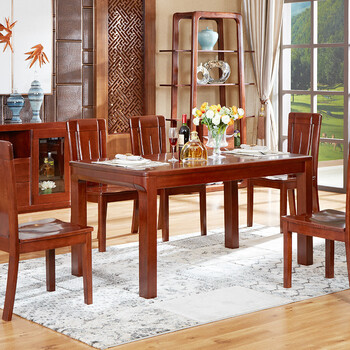 光明家具 餐桌水曲柳长方形餐桌全实木餐厅饭桌1.5米41521 一桌六椅