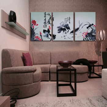 纯手绘油画 卧室装饰画无框画墙画挂画壁画水墨画现代客厅三联画 50年不褪色 50*50厘米*3