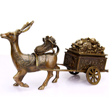 厚德居 铜鹿拉车摆件家居装饰摆设