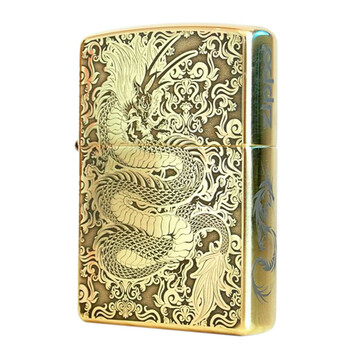 zippo打火机厚壳深雕黄铜五面雕刻飞天神龙