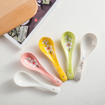 家用陶瓷饭勺汤勺日式餐具高温雪花釉下彩小勺子 多款可选 1根装-颜色