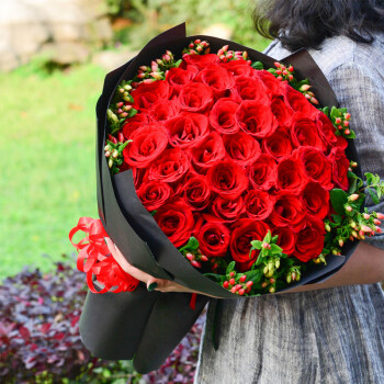 情人節鮮花速遞同城33朵紅香檳玫瑰花束禮盒玫瑰花百合送女友北京上海