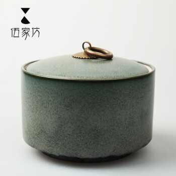 
                                        伍家坊 缤纷 陶瓷茶叶罐包装礼盒七子饼普洱茶罐大号存醒储茶罐瓷罐 芳草绿                