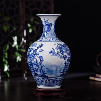 景德镇陶瓷器青花瓷花瓶花插摆件新中式客厅装花器餐桌电视柜台面花瓶