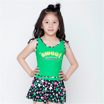 金宏 新款韩版连体裙式泳装可爱小星星图案 游泳衣 绿色 12码