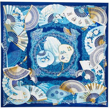 瑞蚨祥 真丝方巾女士 桑蚕丝丝巾 围巾披肩两用 蓝色