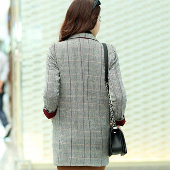 erbabys 2014秋冬新款修身女中长款显瘦小西装外套长袖气质暗扣西服女 6036 浅灰色 L