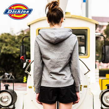 Dickies2015新款休闲女装 印花显瘦连帽套头卫衣潮dk169 HG羽灰 (S)155/80A