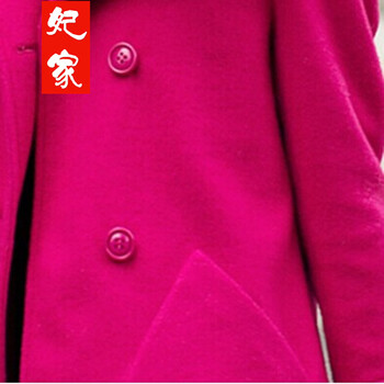 妃家 秋冬新款毛呢大衣中长款宽松斗篷外套超大毛领双排扣呢子大衣包邮 玫红色 S