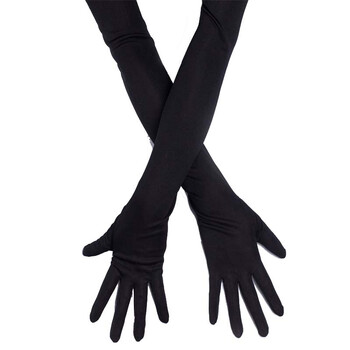 夏季桑蚕丝防晒开车全指长手套 黑色