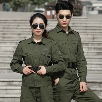 盾郎纯棉军绿色迷彩服男夏装短袖军装套装薄款 长袖 170