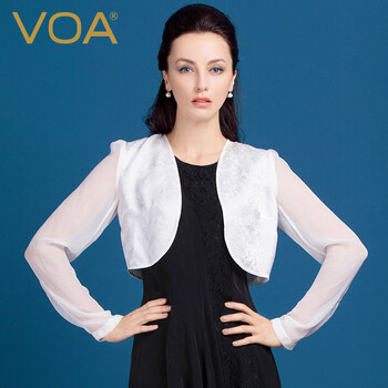 
                                        VOA 宽松白色真丝防晒衣女短外套长袖提花桑蚕丝空调衫小披肩薄 拉斐尔的云白(165) XL                