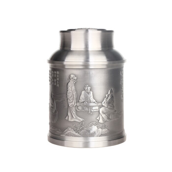 品茶忆友 锡制茶叶罐 兰亭序茶叶盒 纯锡茶盒 密封罐 茶道配件 竹林七贤特大号