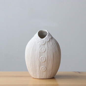 木子西年 创意简约现代乳白色素烧陶瓷花瓶插花家居装饰摆件 毛衣款式