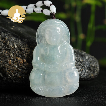 广善德 翡翠玉观音吊坠 男款天然冰种玉菩萨项坠 男款翡翠观音吊坠