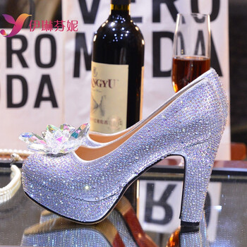 伊琳芬妮 2017新款季婚鞋防水台新娘水晶鞋白色高跟鞋伴娘单鞋女 l