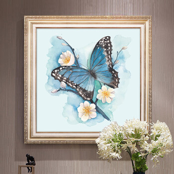 美式乡村卧室床头画装饰画客厅沙发挂画玄关画两联画蝴蝶餐厅壁画 b