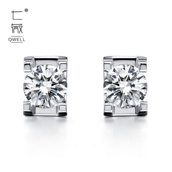 七薇珠宝18k钻石耳钉女牛头四爪分单钻白金耳环耳饰男显钻正品真金真钻30分x2 60分 图片价格品牌报价 京东