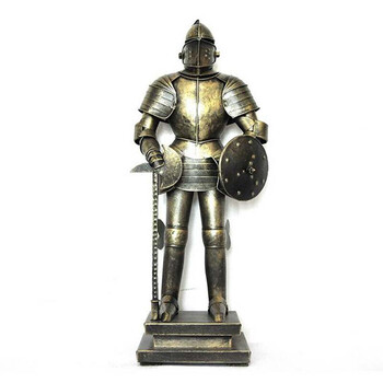 手工复古铁艺骑士模型 中世纪盔甲武士 家居软装装饰摆件 金色