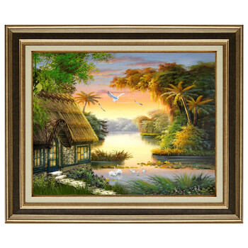 山水画风景挂画客厅装饰画三联无框画玄关油画欧式墙壁挂画中式画 k