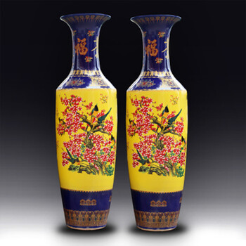 
                                        爱韵馨华 别墅洋房景德镇陶瓷花瓶 乔迁搬家礼品  落地花瓶花开富贵  酒店大厅陶瓷花瓶 蓝黄报喜图 1.2米高单个                