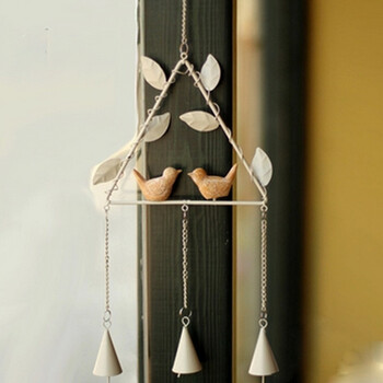 铁艺风铃 对鸟风铃 许愿风铃房间挂件壁饰 三角形灰色
