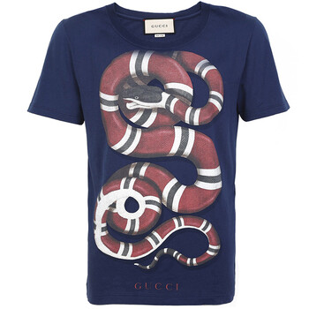 gucci 古驰 gucci男装 深蓝色棉质灵蛇印花男士短袖t恤 440103 x3e98
