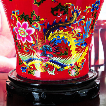 
                                        陶瓷家居摆件景德镇陶瓷红龙凤呈祥 简约现代鱼尾花瓶带底座 红色                