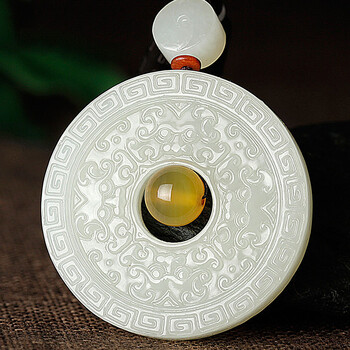躬玉 和田玉仿古纹玉吊坠男款玉璧玉石饕餮纹男士玉佩玉坠