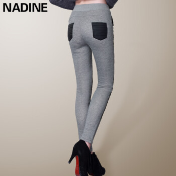Nadine2015冬季新款女式高腰外穿羽绒裤女打底裤修身显瘦加厚保暖休闲裤 女款 黑灰 M